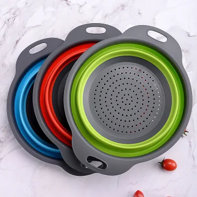Foldable Filter Strainer Round Collapsible Colander Kitchen Plastic Fruit Vegetable Washing Drain Basket