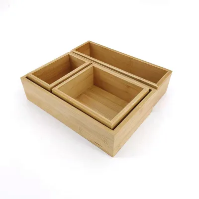 Hot Selling Multi-Use Bamboo Drawer Organizer Storage Box Flexible Rectangle Bin Set for Kitchen Office Desk Makeup Jewelry