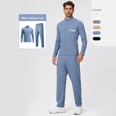 Newest 2-Piece Solid Color Tracksuits for Men High Stretch Fitness Training Jogger Set Breathable Full Zip up Men's Sports Set