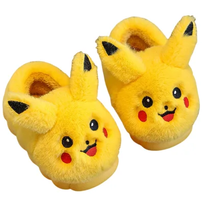 Indoor Cartoon Winter Warm Fur Heel Bikachu Boots Slippers