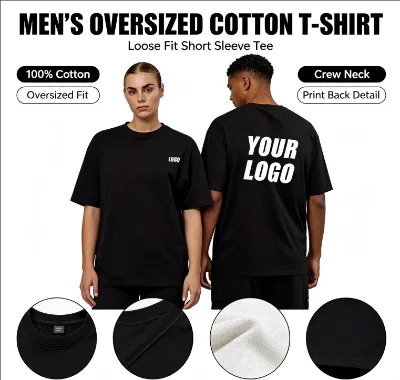 Knitted Solid Sleeve Two Popular Custom 200GSM 100% Cotton Oversized Crew Neck T-Shirt Silk Screen Printed Letter Logo
