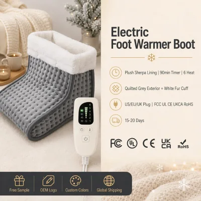 Electric Heated Foot Warmer Boot Foot Heating Boot Thermal Foot Warmer 6 Levels Timer Soft Plush Washable Home Winter Elderly