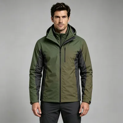 Custom OEM 3-in-1 Waterproof Coated Autumn Ski Jacket with Zipper Closure Detachable Fleece Liner Low PFAS-FREE Windbreaker