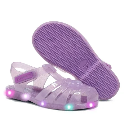 Wholesale Kids Glitter Jelly Shoes LED Flashing Crystal Sandals Non Slip Soft Sole Children Summer Outdoor Beach Footwear