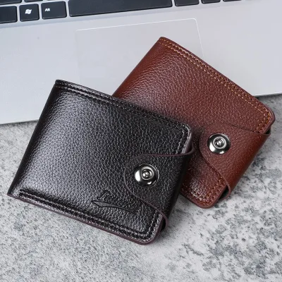Men's Casual Short Style PU Leather Wallet Polyester Multiple Card Slots Double-Line Card Coin Purse Holder Waterproof New