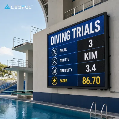 Weatherproof LED Scoring Wall P4.81 for Olympic Diving Training Center with multi-face synchronization Fixed Installation