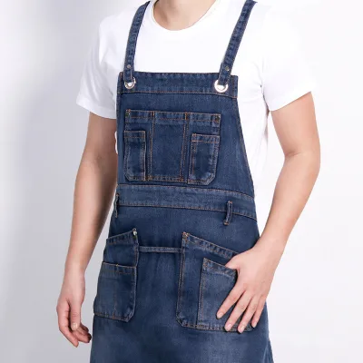 Custom Logo Woman Pockets Cafe Jean Tool Hairdresser Salon Garden Waterproof Chef Cooking Kitchen Denim Barber Apron for Men