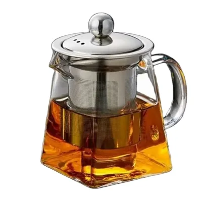 350ML~950ML Square Shape Tea Pot Clear Glass Teapot with Infuser for Loose Tea and Coffee