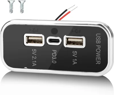 12V Waterproof Rectangular Car USB Plug Outlet Built-in Twin USB and Type C Triple 12V Flush Mount USB Socket