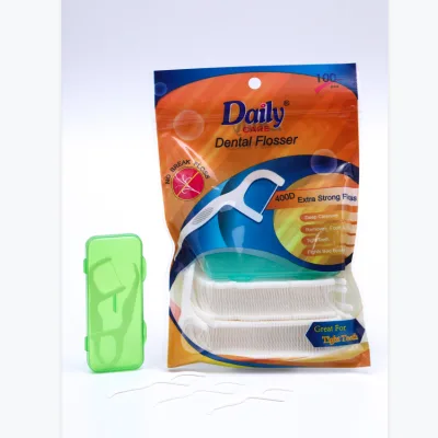 Daily Care Classic Shape Clean Floss Stick 100pcs Bulk Pack Custom Logo Plastic Anti-slip Handle UHMWPE Floss Pick ISO CE