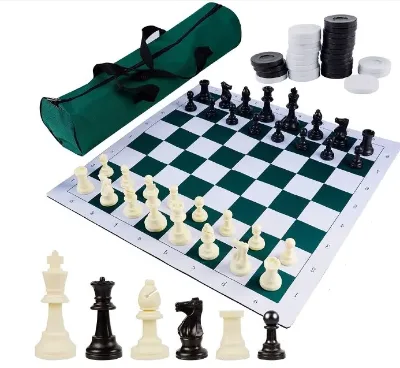 2 in 1 Outdoor Play Portable Cloth Rubber Roll up Chess Board with Checker Chess