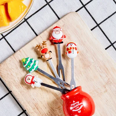 Hot Selling Christmas Mini Fruit Snack Fork Customized Designs Fork Knife Household Food Grade Fruit Fork