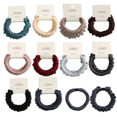 Personalized Header Card Scrunchies Silk Satin Hair Ties Thin Elestics Ponytail Holder Hair Bands Private Label Bulk Wholesale