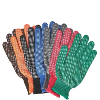 13 Gauge Polyester Knitted Machinist Gloves With One Side PVC Dotted Construction Top Fit Working Safety Job Glove Light Weight