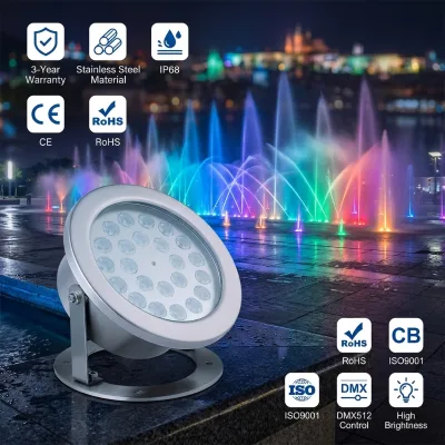 Super Bright SS304 IP68 DMX512 RGBW LED Underwater Spot Light Customizable Beam Angle (10-120) 2700K-7000K CCT for Fountain