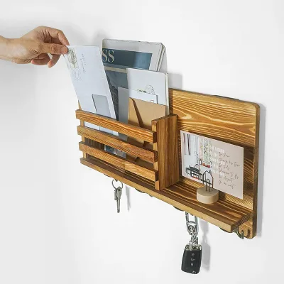 Factory Price Wood Wall Mounted Storage Rack Decorative Key and Mail Organizer for Bathroom and Living Room Wood Material