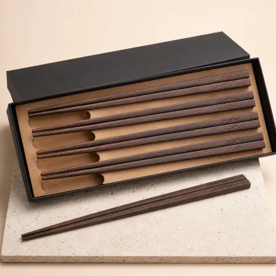 Wooden Chopsticks Gift Set 5 Pairs Reusable Non-Slip Japanese Style Eco-Friendly Tableware Gift Box Mountain Engraving OEM