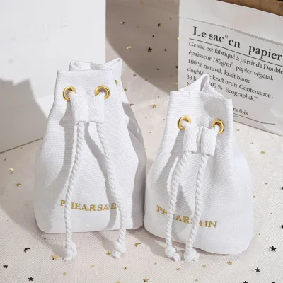 Portable Round Bottom Polyester Cotton Cosmetic Drawstring Bag Travel Skincare Perfume Wash up Storage Makeup Cotton Pouch