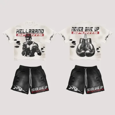 Custom Men's Two Piece Shorts Set Zomer Set Screen Print Graphic Cotton Shorts and T-shirt Set for Men