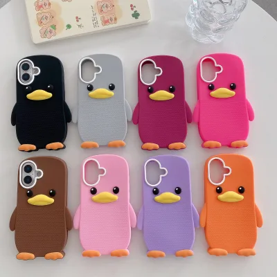 Cute 3D Silicone Cartoon Duck iphone case for iPhone 17 Pro Max/16/15/14 Drop-proof Protective case