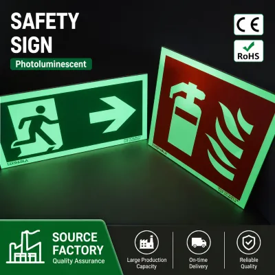 Self-Luminous Glow-in-the-Dark Photoluminescent Emergency Exit Safety Caution Sign 6x12in PET Material UV Printing for Building