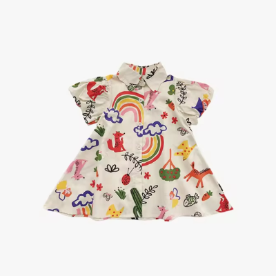 Girls Dresses New Summer Print Shorts Sleeves Kids Dress