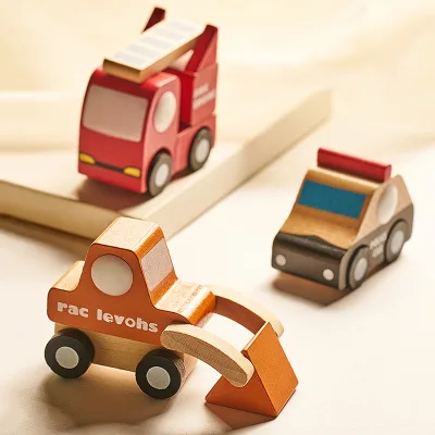 Montessori Wooden Education Colorful Vehicle Toy Simulation Cars Kids Mini Wooden Cars Truck Aircraft Model Toy  Gift