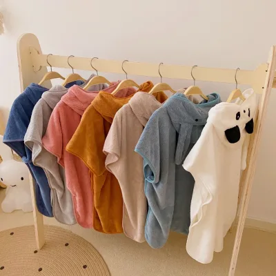 Sublimation Wholesale Cheap Wearable Big Plush Kids Hooded Beach Towel Poncho Coral Fleece Velvet Microfiber Bath Towel