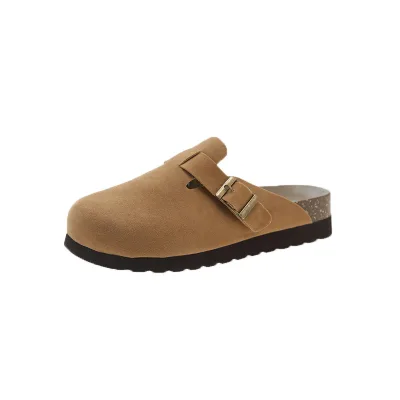 British Boken Shoes Women's New Spring and Autumn Thick Bottom Boken Baotou Half Slippers for Wearing Outside One Step LazyShoes