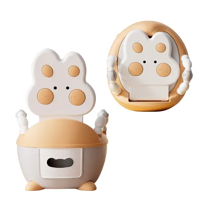 Bunny-Shape Baby Potty Chair with Cover Baby Potty Training Chair with Pull-out Urinal Removable Bowl with Splash Guard