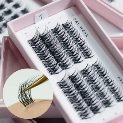 Vegan Manufacturer Handmade Press on Lashes 7 Days Clusters Eyelashes Press on Lashes No Glue Lashes