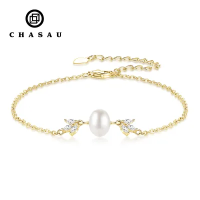2026 Factory Wholesale Bracelet Charms Jewelry Gold Plated Pearl Freshwater Pearl Wheat Ear Adjustable Bracelet for Women