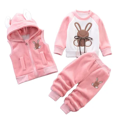 19 Style1-4y Kids Coats Wholesale Factory Hot Selling Unisex Fashion Children's Suits Hooded Zipper 3 Piece Set