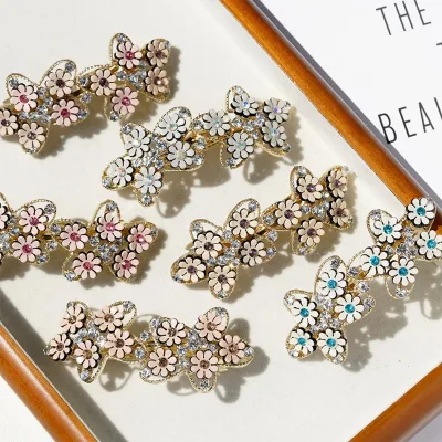 Korean Fashion Rhinestone Small Flower Star Barrette Simple Alloy Butterfly Spring Clip Custom