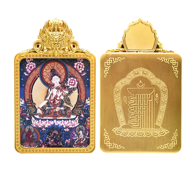 Chinese Style Tibetan Hand-Painted Guan Yu Thangka Buddha Statue Pendant Religious Buddhism Relief Jewelry