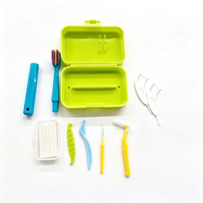 Custom Logo Orthodontic Toothbrush Kit with Plastic Case, Dental Care Cleaning Set for Braces