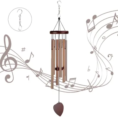 Wind Chimes Outdoor, 29'' Handmade Wooden Chimes with 6 Metal Hollow Tubes & Hanging Hook, Outdoor Decor for Home/Yard/Patio