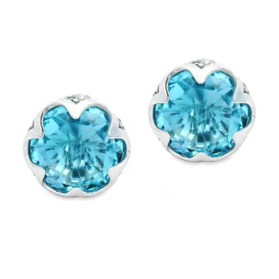 925 Sterling Silver Blue Flower Shape Topaz Stud Earrings - Custom Fine Jewelry Manufacturer | OEM/ODM Service