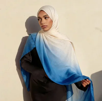 SkinSilk Hand Painted Gradient Long Scarf with Hot Fix Rhinestones Breathable Hijab & Fashion Ombre Shawl for Party