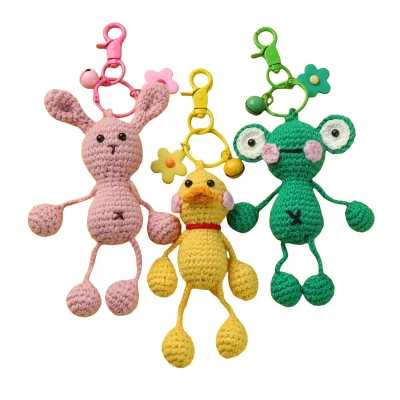 Crochet Keychain Handmade Cute Animal Frog Duck Pig Crochet Knitted Keychain Doll With Bell Charm Plush Amigurumi Crochet Toys