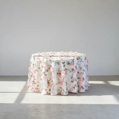 Custom Flower Organza Fabric Round Tablecloth Embroidery Rose Lace Mesh Table Covers for Wedding Party Event Decoration