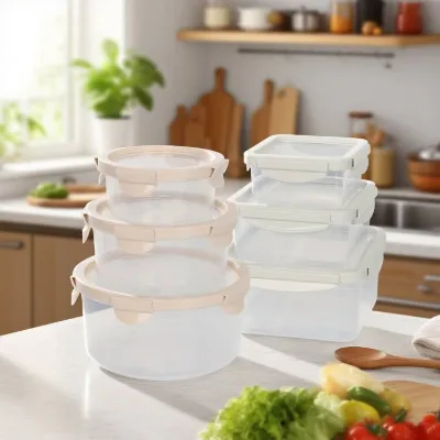 Large Capacity Three-Piece Transparent Food-grade Plastic Salad Lunch Box Refrigerator-Specific Freshkeeping Box for Kitchen Use