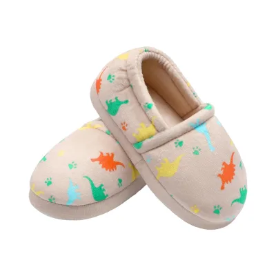 Boy's House Slippers with Cozy Memory Foam Slip on Elastic Band Design Soft Warm Dinosaur House Slippers
