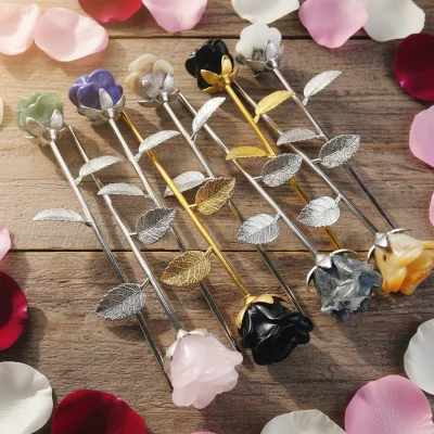 Hot Sale Mixed Material Natural Crystal Rose Flower Crafts Black Obsidian Rose Quartz for Mother's Day