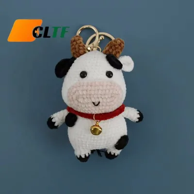 Handmade Knitted Doll Gift Crochet Cow Keychain Gifts Cotton Crochet Cow Crochet Doll Keyring Knitting Cow Crochet Keychain