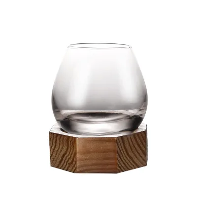 Rotating Whiskey Rocks Glass with Diamond Carved Design Borosilicate Glass for Scotch Tasting