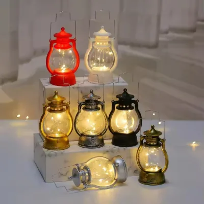 Ramadan Festivals Portable Retro LED Lantern Electric Plastic Oil Candle Lamp for Safe and Ambient Holiday Lighting