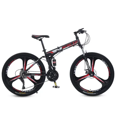 24/26 Inch Foldable Mountain Bike, 3/6/10-Spoke Wheel Options, Portable Folding Bicycle for Outdoor Sports, Travel and Commuting