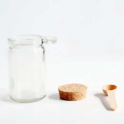 100ml 250ml Cork Top Glass  Spice Jar Round Fashion Glass Bath Salt Jar with Cork Lid Cap and Wooden Spoon