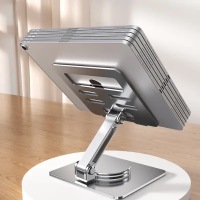 Wholesale Custom Tablet PC Stand Aluminum Alloy Swivel and Tilt Tablet Stand with 360 Degree Rotating Base and Flip Plate